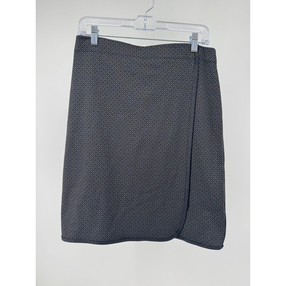 Max Studio Womens Geometric Faux Wrap Skirt Navy Brown Grey Pull On Size L